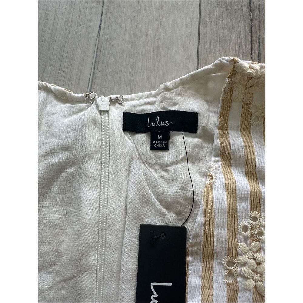 Lulus Sunny Crush Striped Embroidered Mini Dress Beige/Ivory M NWT IN PACKAGE - Picture 6 of 11